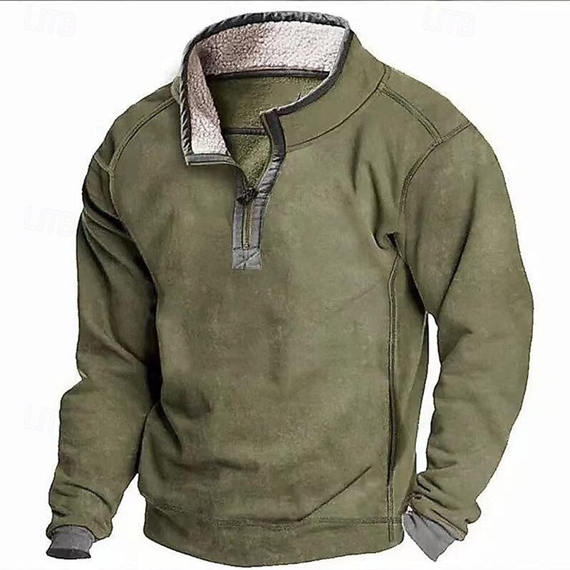 Men's Sweatshirt Fleece Hoodie Quarter Zip Sweatshirt Black Blue Green Khaki Gray Standing Collar Plain Zip Up Sports & Outdoor Casual Daily Streetwear Cool Sportswear Fall & Winter Clothing Apparel4