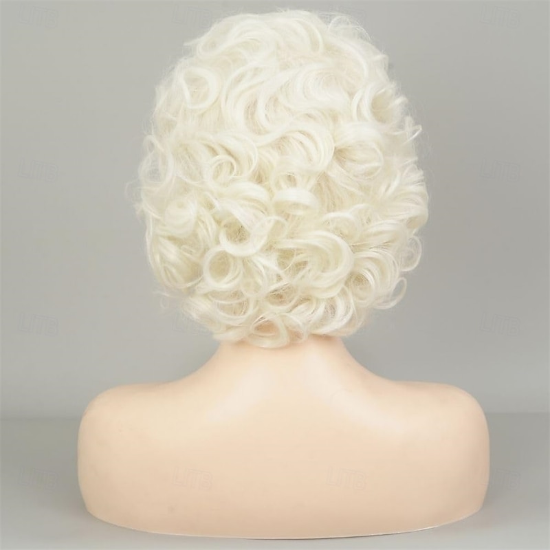 Blonde Curly Short Wigs for White Women Vintage Synthetic Fibre Hair Wig for Daily Cosplay Costume Halloween Use4