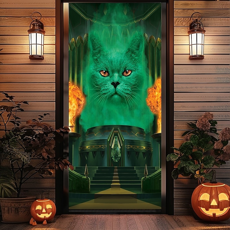 Halloween Door Covers Cat The Great and powerful def by Vincent Hie Door Tapestry Door Curtain Decoration Backdrop Door Banner for Front Door Farmhouse Holiday Party Indoor Outdoor Decor Supplies3