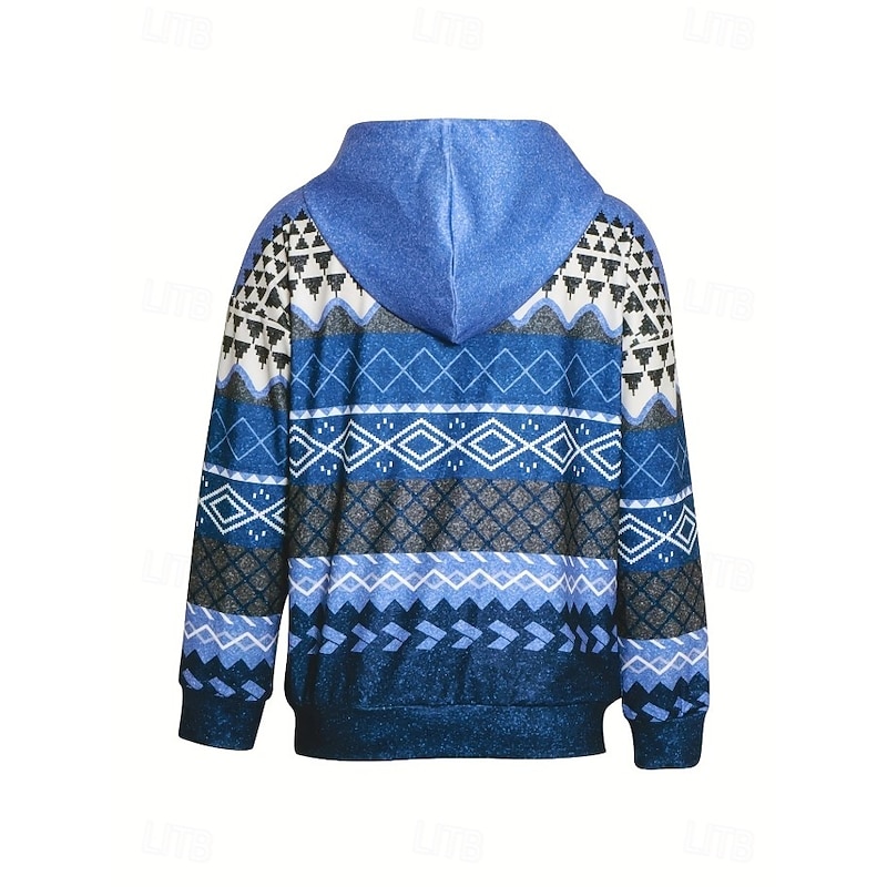 Women's Hooded Sweatshirt Jacket Long Sleeve Zip Up Hoodie With Pocket Lightweight Casual Micro-elastic Oversized Geometric Striped Active Vintage Sports Drawstring Red Blue Purple Brown Green Fall2