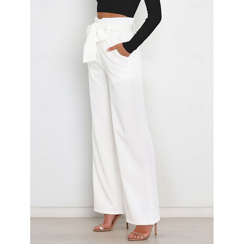 Women's Wide Leg Pants Trousers Casual Full Length Natural Plain Wide Leg Comfy Breathability Casual Daily Apricot Black White Pink Spring Fall Loose Fit4