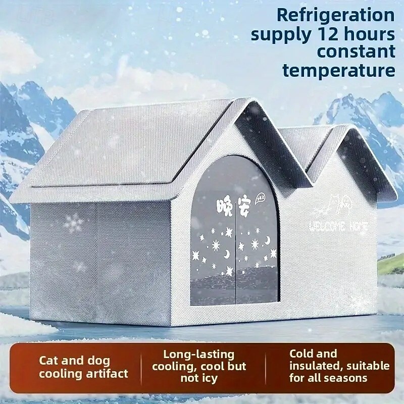 Premium Double-Top Cat Bed Cooling Device Summer Pet Bed for Teddy Cats, All-Season Igloo House for Small Dogs and Cats, Air-Conditioned Cat House