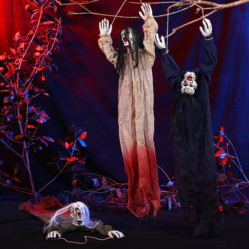 Halloween Hanging Ghosts Decorations, Scary Crawling Haunted Ghost Props with Hair, Creepy Halloween Decor for Indoor Outdoor Horror Party3