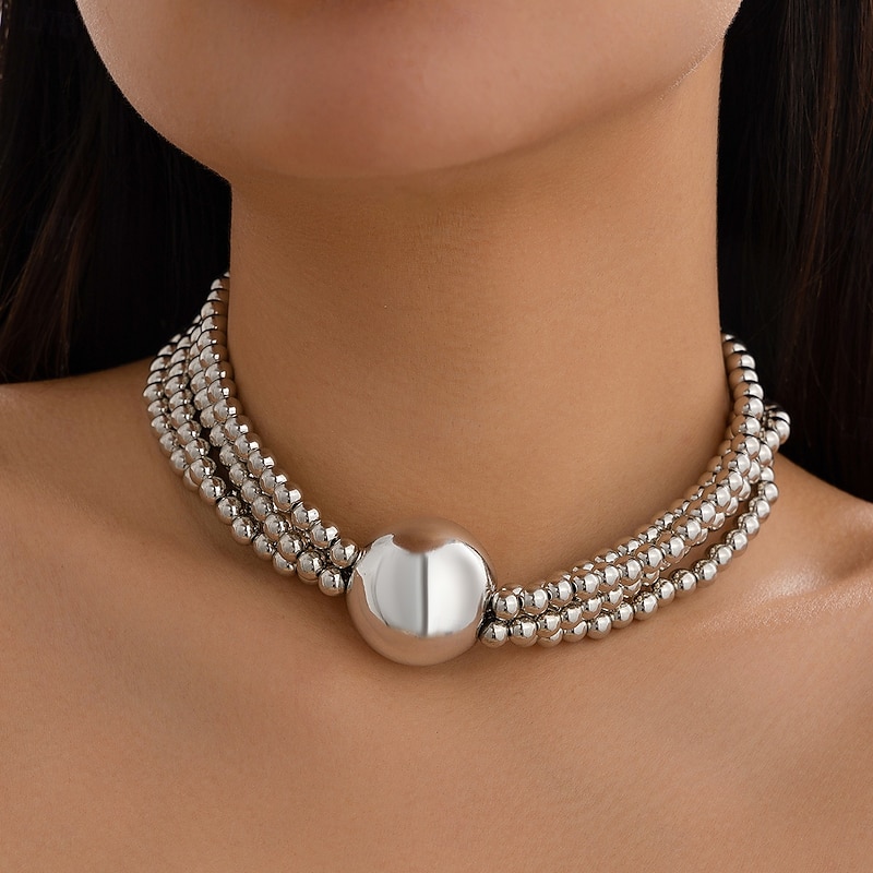 Women's Statement Pearl Choker Necklace - Multi-Strand Faux Pearl Collar with Oversized Bead, Vintage-Inspired Jewelry for Ladies, Ideal for Cocktail Parties and Formal Occasions2