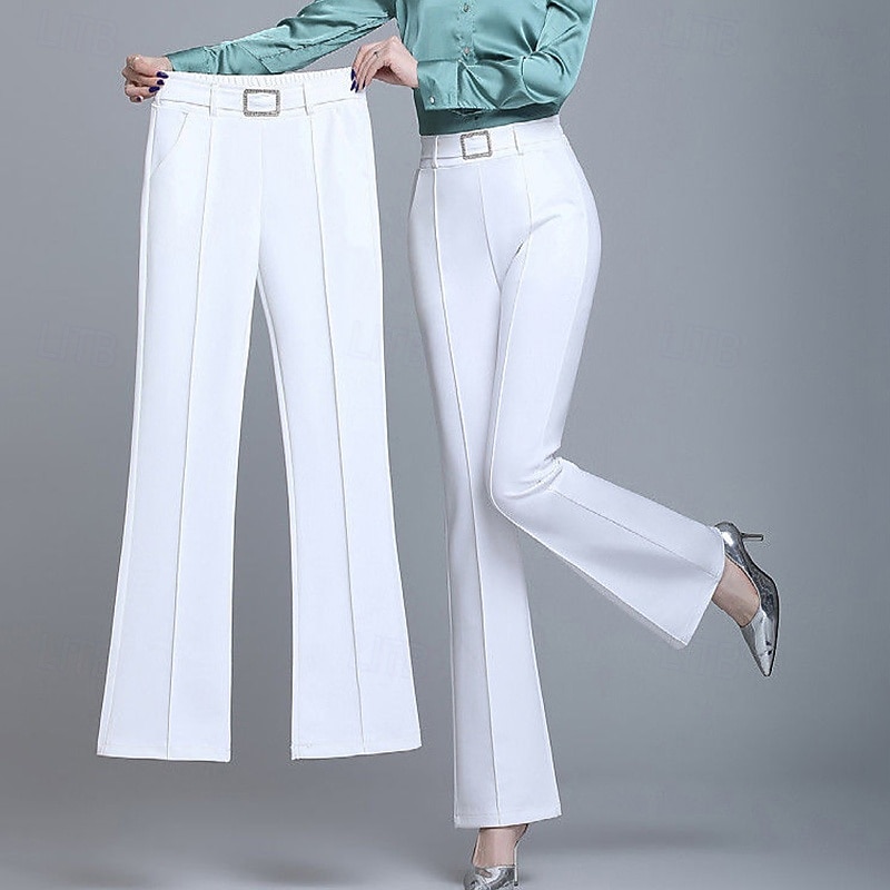 Women's Dress Pants Wide Leg Pants Trousers Fashion Streetwear Full Length High Waist Plain Elastic Waist Breathability Comfortable Micro-elastic Street Daily Wear Going out Black White Navy Blue4