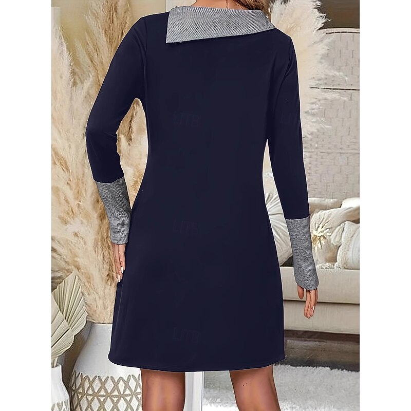 Women's Mini Dress Print Dress Fashion Modern Daily Going out Weekend Loose Fit Color Block Long Sleeve Crew Neck Black Navy Blue Spring Fall3