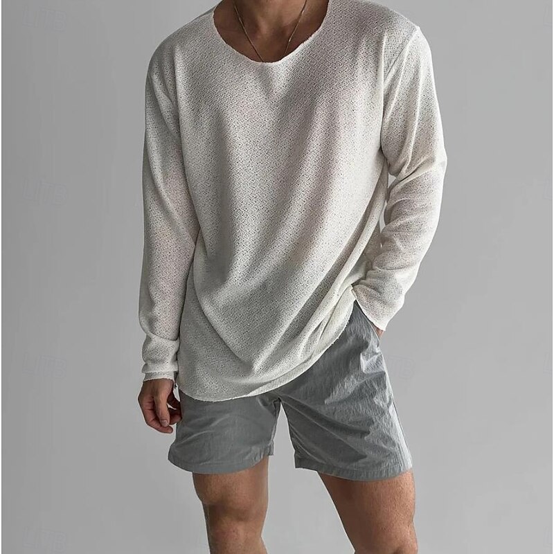 Men's Tee Top Long Sleeve Shirt Long Sleeve Crew Neck Summer All Seasons Solid Color Daily Casual Street Style Oversized Loose Outdoor Street Causal Black White Blue Top Tee for Men4