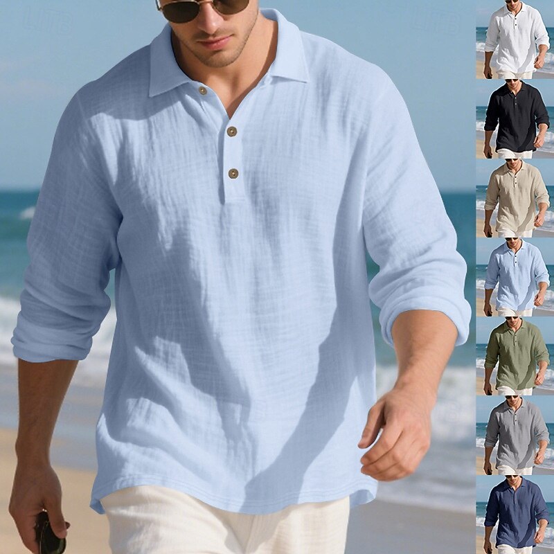 Men's Golf Shirt Golf Polos Shirts Work Casual Lapel Long Sleeve Basic Modern Plain Buttons Spring Fall Regular Fit Light Khaki Black White Navy Blue Military Green Light Blue Golf Shirt