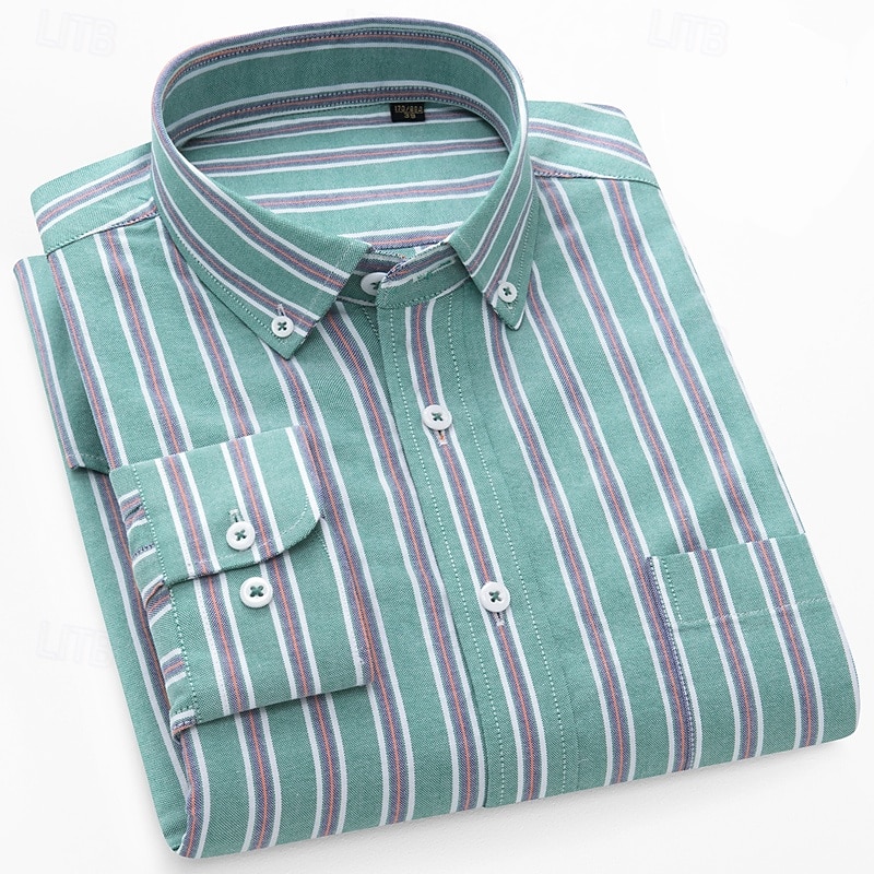 Men's Shirt Dress Shirt Button Down Shirt Oxford Shirt Striped Shirt Stripes Daily Wear Corporate Clothing Light Pink Yellow Dark Navy Blue Long Sleeve Shirt Collar All Seasons Clothing Apparel Buckle