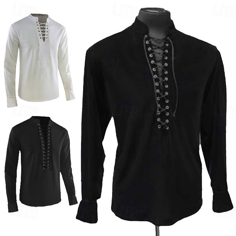 Retro Vintage Punk & Gothic Medieval Blouse / Shirt Masquerade Tuxedo Vampire Knight Ritter Viking Fancy Dress Men's Pirate Fantasy Steampunk Halloween Carnival Masquerade Party Halloween Adults'