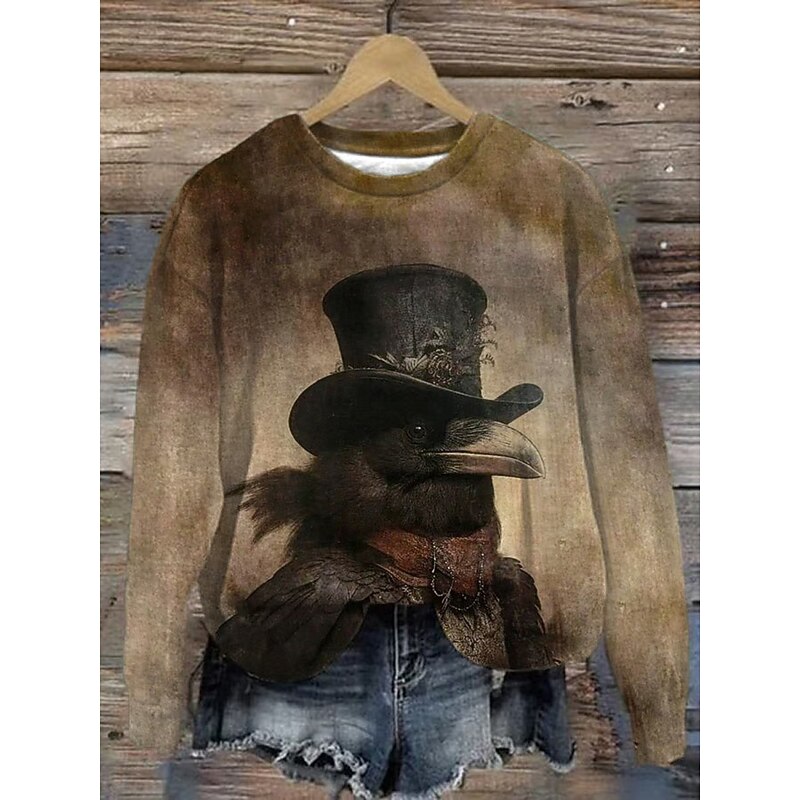 Halloween Women's Pullover Sweatshirt Bat Graphic Animal Abstract Fashion Casual Long Sleeve Crew Neck Round Neck Regular Tops Street Dailywear Casual Print Blue Green Khaki Fall Winter2