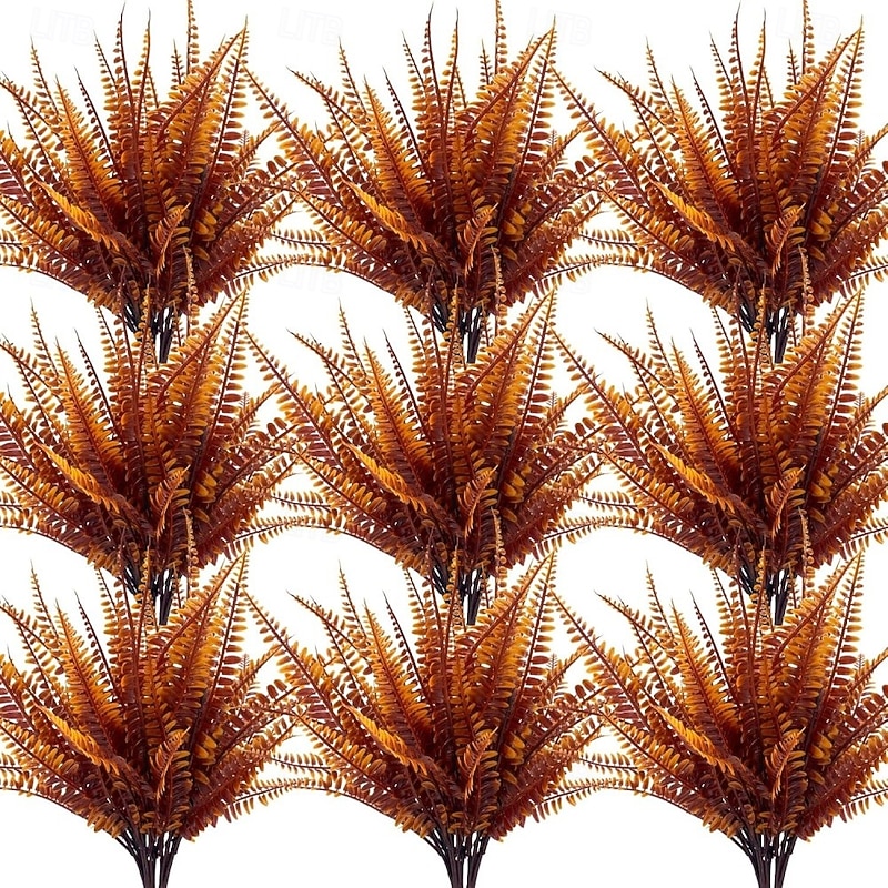 12 Bundles Artificial Fall Flowers, UV Resistant Faux Boston Fern and Mum Bushes for Indoor Outdoor Autumn Decor, Plastic Greenery Plants for Kitchen, Home, Garden, or Thanksgiving Decoration2