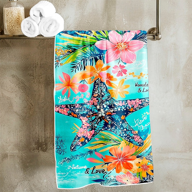 Ocean Starfish Large Microfiber Beach Towel – Quick Dry, Lightweight, Sand Free, Compact Travel Towel for Pool, Beach, Swimming, Camping & Vacation Use