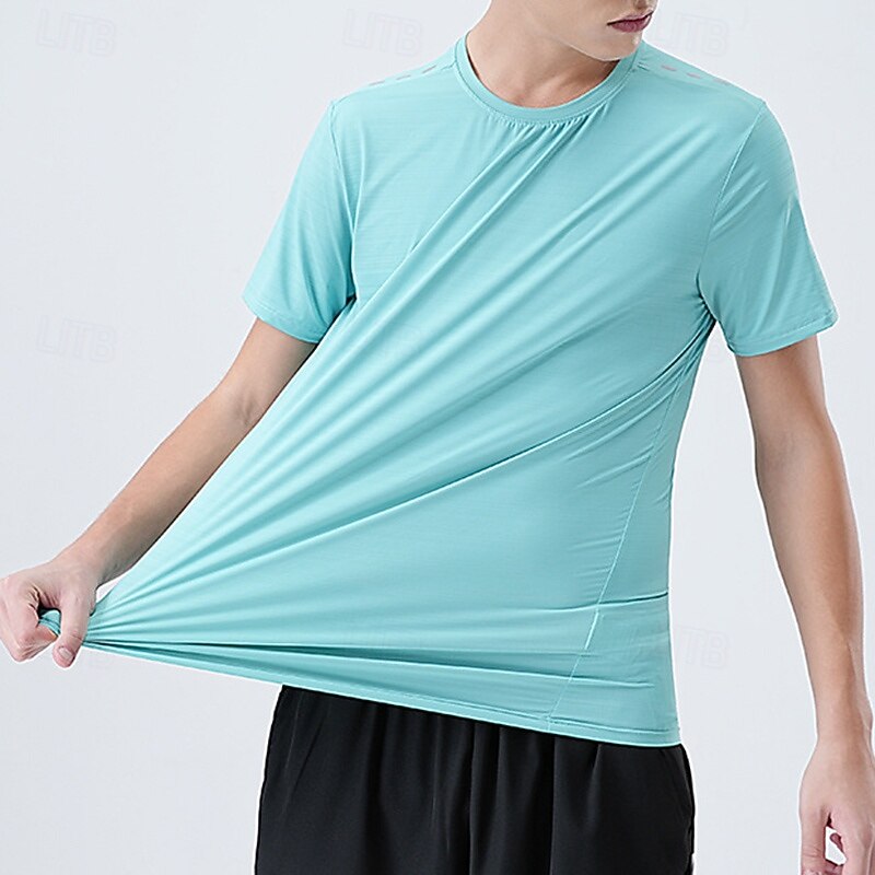 Men's Sport Tee Shirt Short Sleeve Crew Neck Top Outdoor Quick Dry Sweat wicking anti-odor Breathable Nylon Black White Blue Fishing Tennis Running2