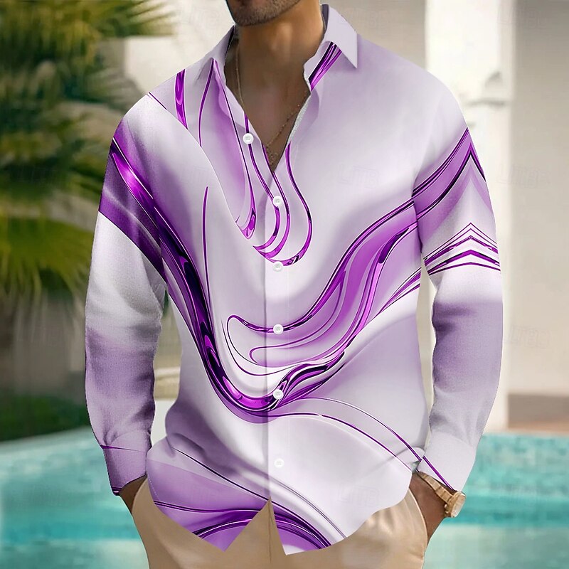 Men's Gradient Marble Abstract Liquid Art Shirt Button Up Shirt Long Sleeve Fashion Casual Outdoor Daily Streetwear Spring Fall Turndown 3D Print Linen Like Shirt Blue Purple Gold Green2