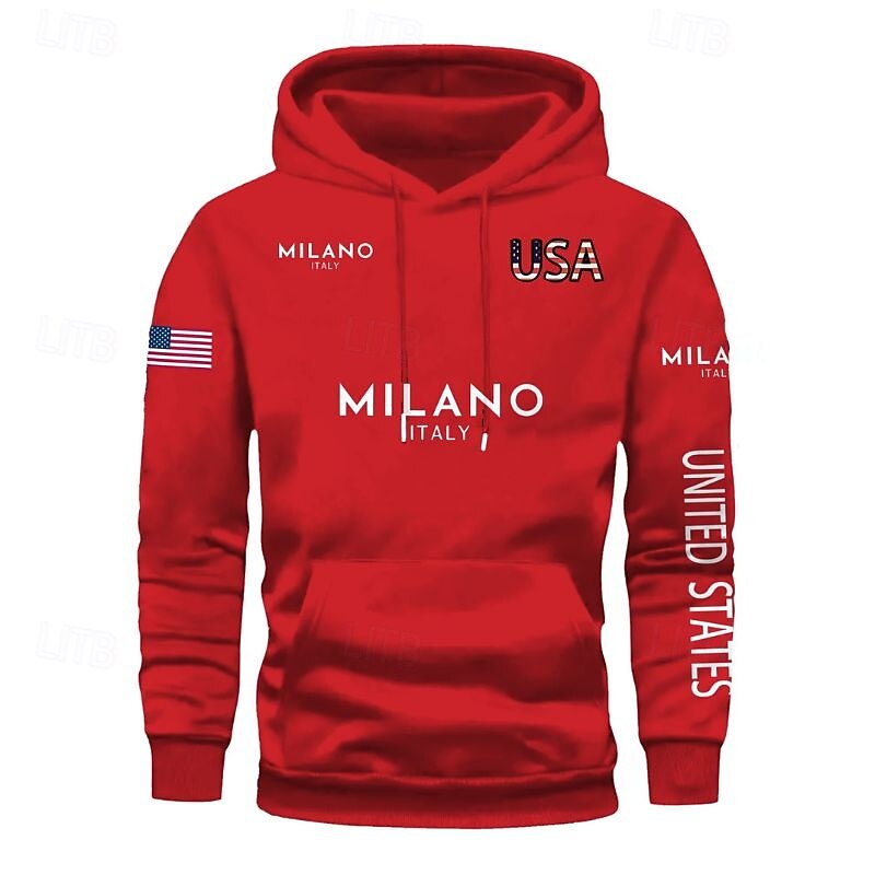 Men's Hoodie Black Red Blue Green Hooded American Flag Pocket Drawstring Front Pocket Sports & Outdoor Daily Holiday Polyester Streetwear Graphic Casual Fall Winter Clothing Apparel Hoodies2