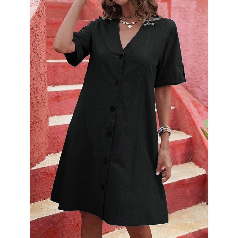 Women's Mini Dress Summer Dress Casual Daily Regular Fit Plain Short Sleeve V Neck Black White Sky Blue Dark Blue Summer4