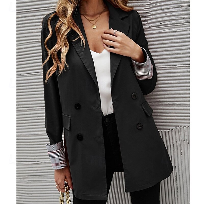 Women's Blazer Comfortable Breathable Buttons Fashion Modern Plain Work Daily Regular Turndown Regular Fit Long Sleeve Outerwear Black Burgundy Navy Blue Fall Winter4