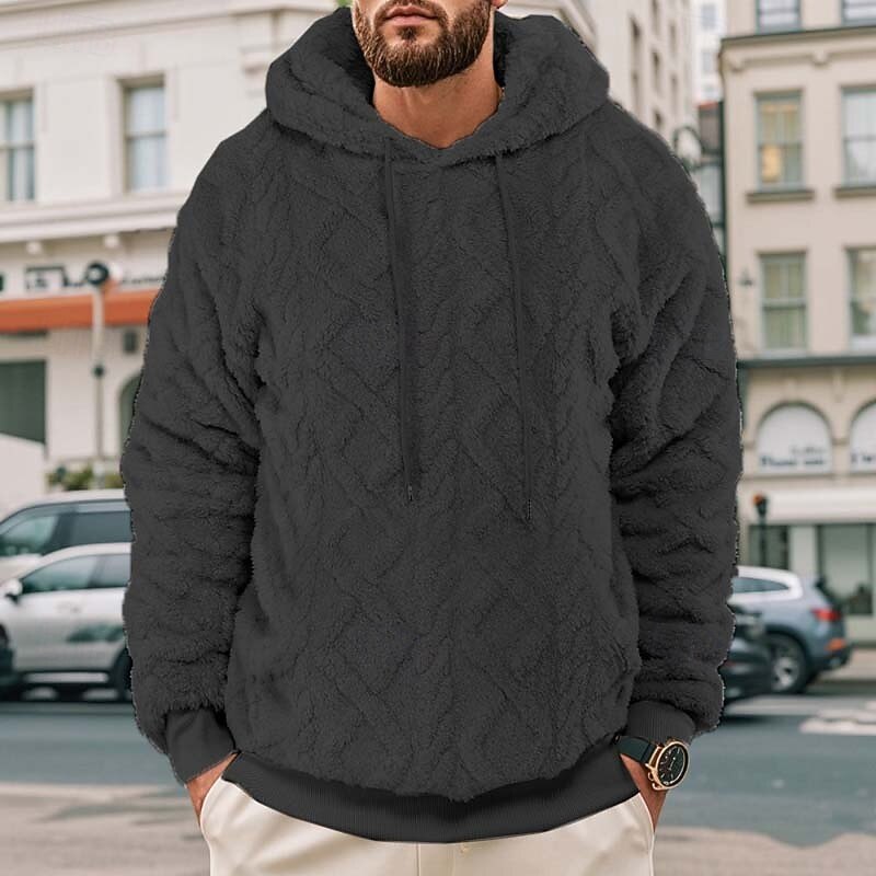 Men's Hoodie Fleece Hoodie Sherpa Fleece Hoodie Apricot Reddish brown Black Gray Light Blue Hooded Standing Collar Plain Oversized Casual Daily Holiday Polyester Fleece Streetwear Cool Sportswear3