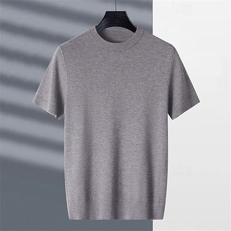 Men's Pullover Sweater Jumper Knit Sweater Ribbed Knit Regular Tops Knitted Plain Crew Neck Fashion Basic Vacation Daily Wear Clothing Apparel Summer Spring Camel Wine M L XL4