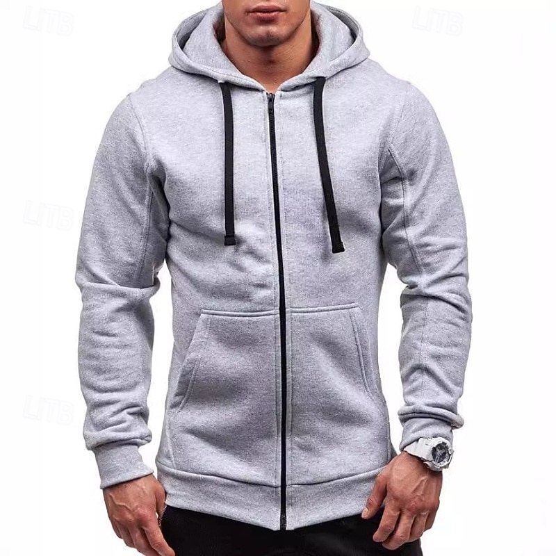 Men's Hoodie Full Zip Hoodie Black Red Navy Blue Light Grey Dark Gray Hooded Plain Sports & Outdoor Casual Daily Streetwear Cool Sportswear Spring &  Fall Clothing Apparel Hoodies Sweatshirts