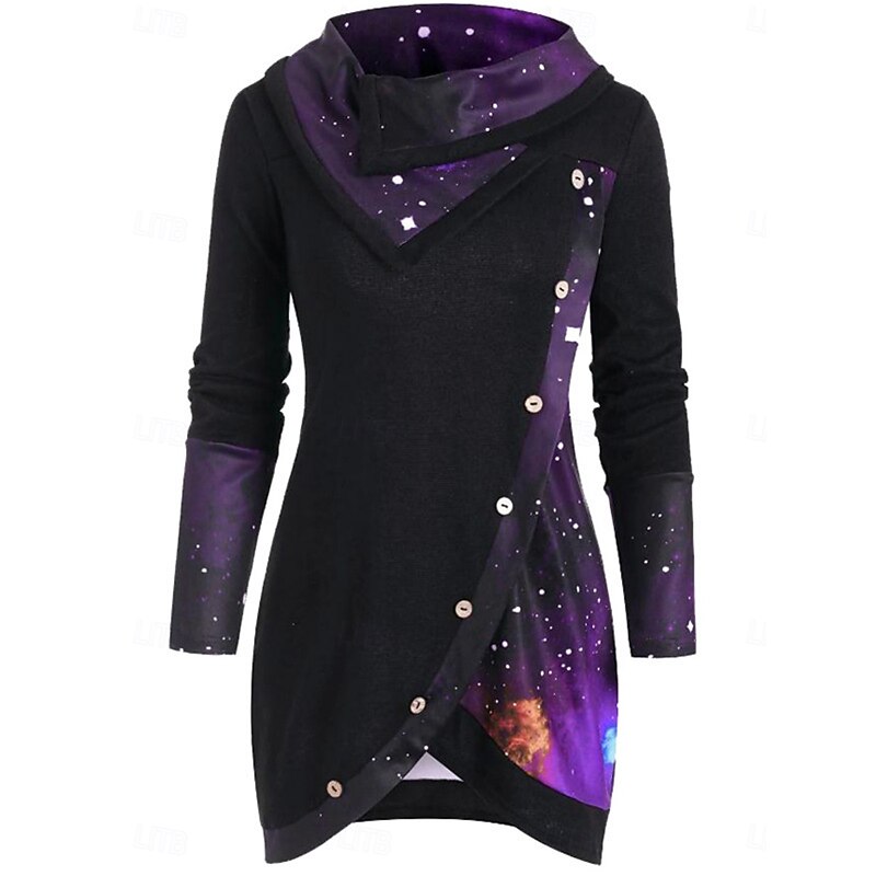 Women's Blouse Ombre Stylish Casual Long Sleeve Cowl Neck Long Tops Daily Buttons Print Black Purple Green Spring Fall Winter