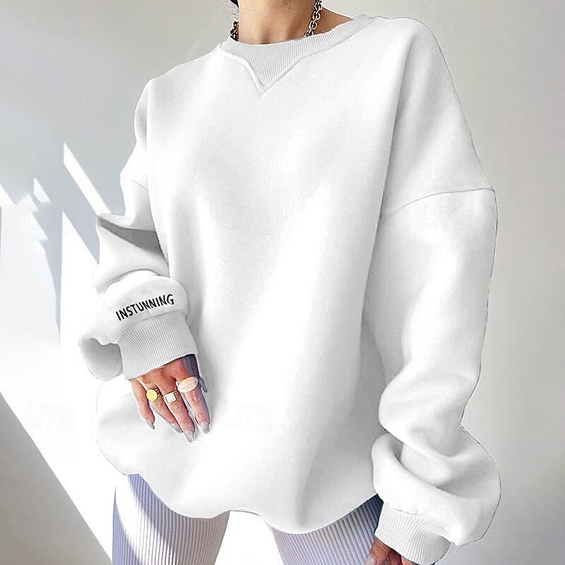 Women's Pullover Sweatshirt Sweatshirts Plain Streetwear Casual Long Sleeve Crew Neck Regular Tops Street Holiday Going out Black White Gray Light Blue Fall Winter4