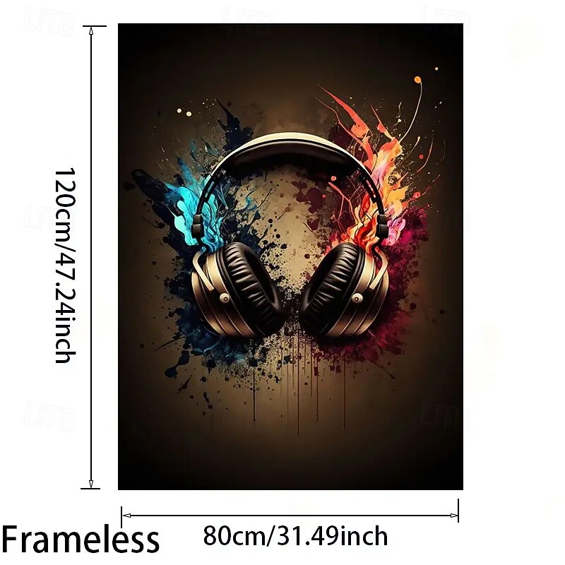 A Frameless Modern Canvas Painting Depicting Headphones Perfect For Decorating Your Living Room And Bedroom.3