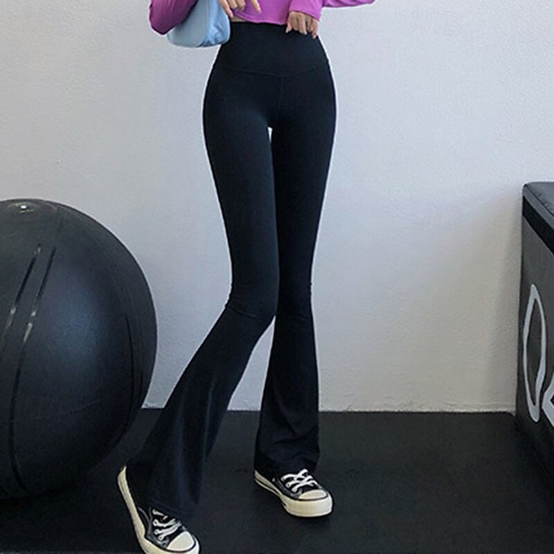 Women's Flared Pants Yoga Leggings Tummy Control High Waist Gym Workout Athletic Bottoms Solid Color Black Khaki Grey Fall Sports Activewear Tight Fit3
