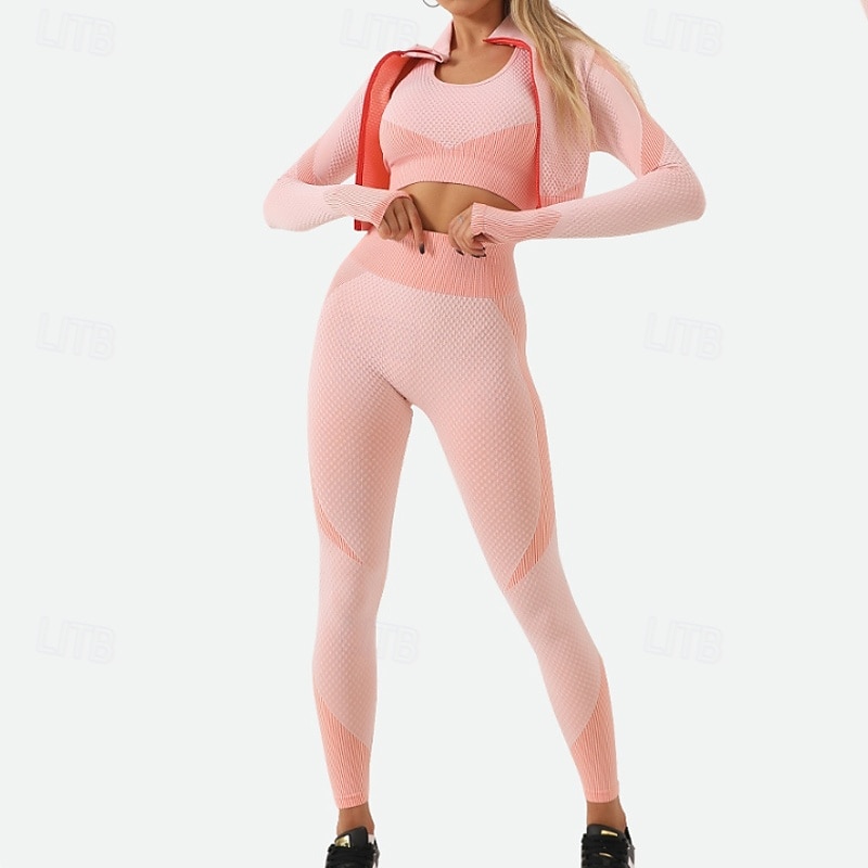 Women's Yoga Sweatsuit Lounge Outfits  Sports Bra Seamless Leggings Fall Zipper Color Block Clothing Suit Forest Green Lake Blue Gym Workout High Waist Stretchy Breathable Long Sleeve Sport Activewear2