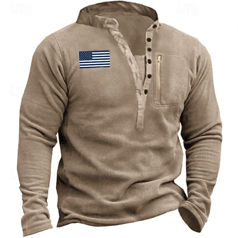 Men's Fleece Hoodie Tactical Hoodie Black Army Green Khaki Gray Henley Plain Front Pocket Sports & Outdoor Casual Daily Streetwear Cool Sportswear Fall & Winter Clothing Apparel Hoodies Sweatshirts