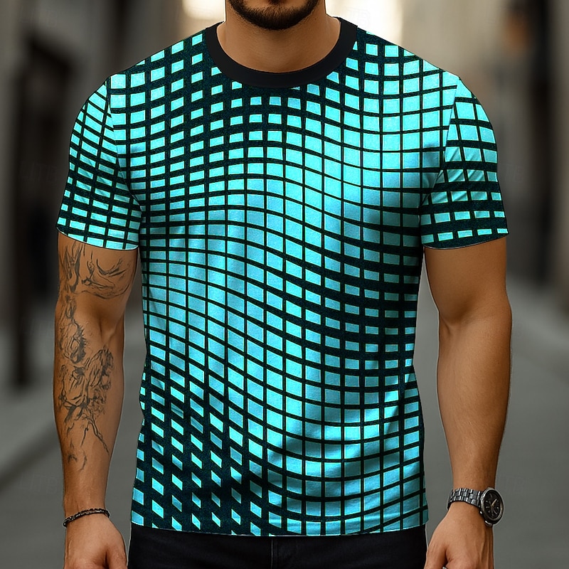 Men's Optical Illusion Abstract 3D T Shirt Short Sleeve T shirt 3D Print Crew Neck Shirt Exaggerated Designer Party Street Casual Blue Purple Green Summer Spring All Seasons Clothing Apparel S M L XL