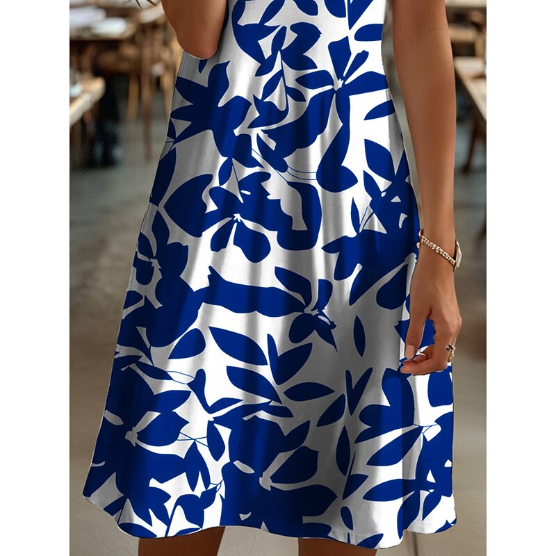 Women's Midi Dress T Shirt Dress Tee Dress Sundress A Line Dress Vacation Casual Beach Beach Regular Fit Floral Graphic Leaf Short Sleeve V Neck Black And White Yellow Red Blue Summer Spring3