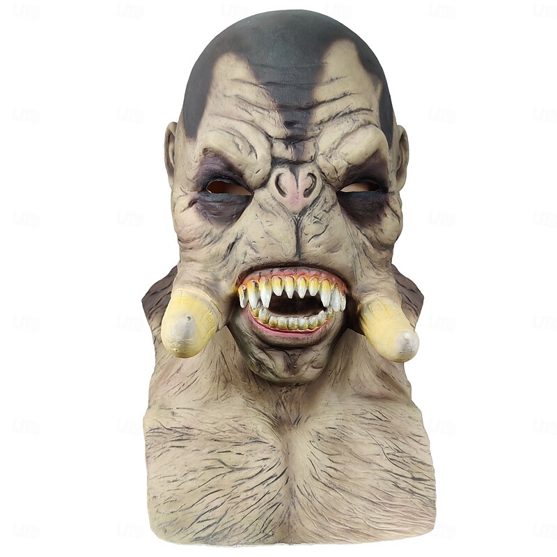 Halloween Orc Mask for Adults, Realistic Scary Costume Latex Face Mask, Full Head Monster Mask for Cosplay, Party, and Haunted House Decor