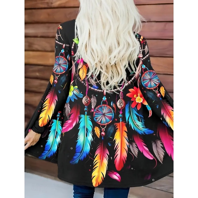 Women's Trench Coat Lightweight Comfortable Print Active Vintage Artistic Casual Color Gradient Casual Long Collarless Loose Fit Long Sleeve Outerwear Black Blue Purple Spring Fall