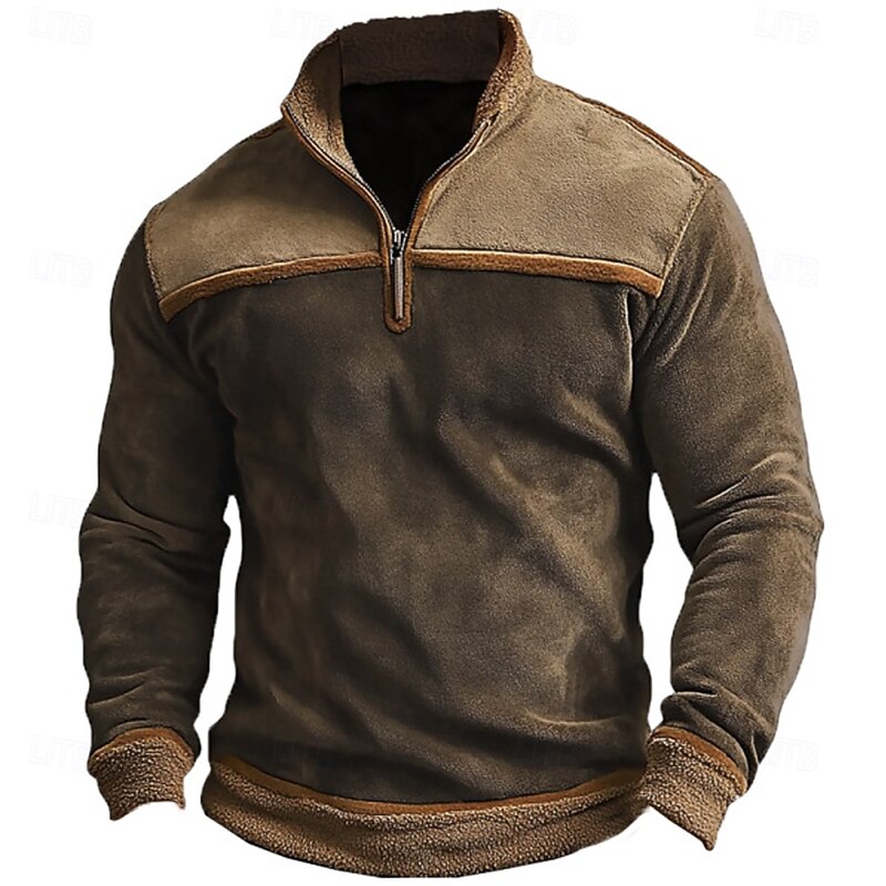 Men's Sweatshirt Fleece Sweatshirt Quarter Zip Sweatshirt Camel Standing Collar Color Block Sports & Outdoor Casual Daily Vintage Streetwear Spring Fall Clothing Apparel Hoodies Sweatshirts