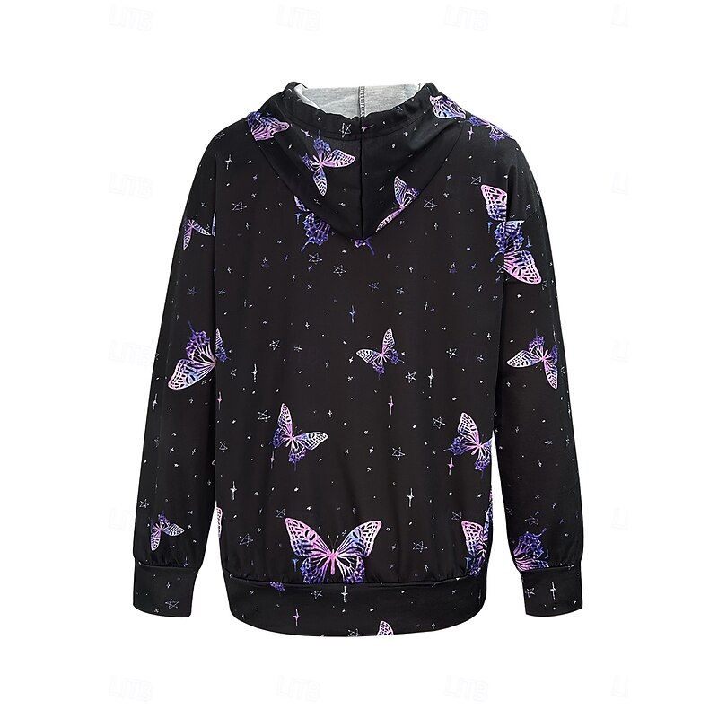 Women's Hooded Sweatshirt Jacket Long Sleeve Zip Up Hoodie With Pocket Lightweight Casual Micro-elastic Graphic Butterfly Fashion Street Dailywear Pocket Print Purple Spring Fall3