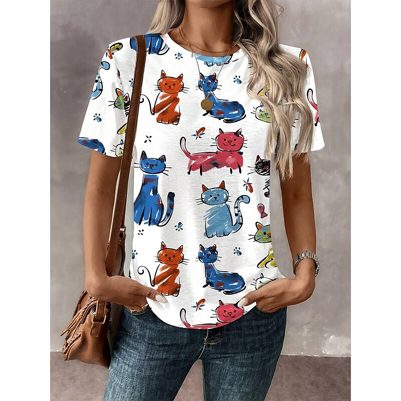 Women's T Shirt Graphic Animal Vintage Stylish Casual Short Sleeve Crew Neck Regular Tops Daily Weekend Print White Blue Green Summer4