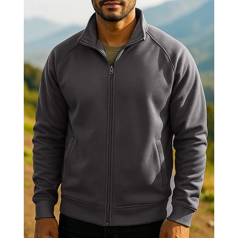 Men's Fleece Jacket Thermal Jacket Winter Outdoor Patchwork Thermal Warm Top Black Green Khaki Grey4