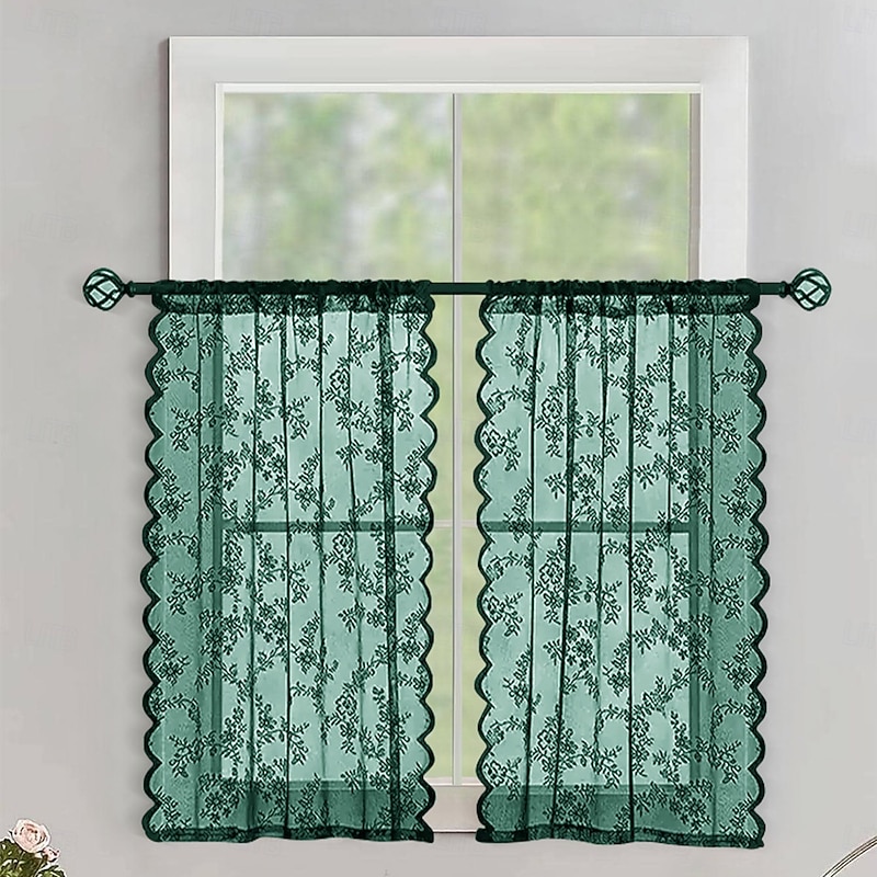 Cafe Curtain Lace Short Curtain for Kitchen Window, Semi Blackout Sheer Panel, Half Window Privacy Valance for Bathroom, Living Room, or Cafe Decor2