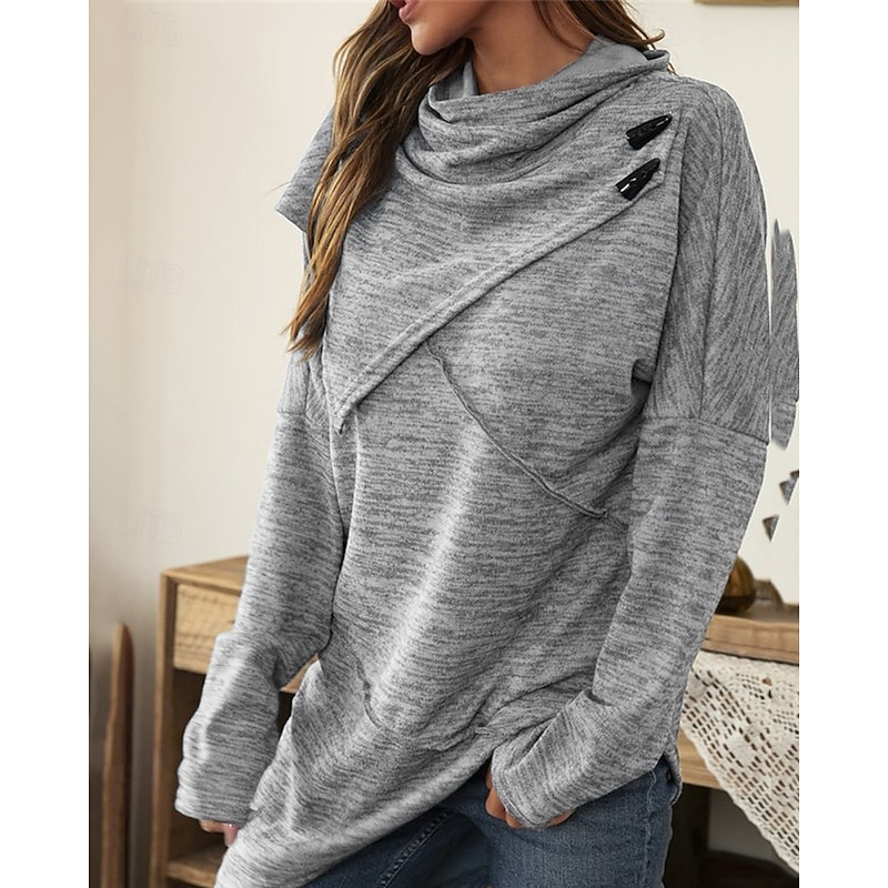 Women's Sweater Pullover Fashion Daily Casual Solid Color Ribbed Cowl Knitted Asymmetric Hem Long Sleeve Regular Tops Knit Daily Holiday Going out Black Wine Fall Winter2