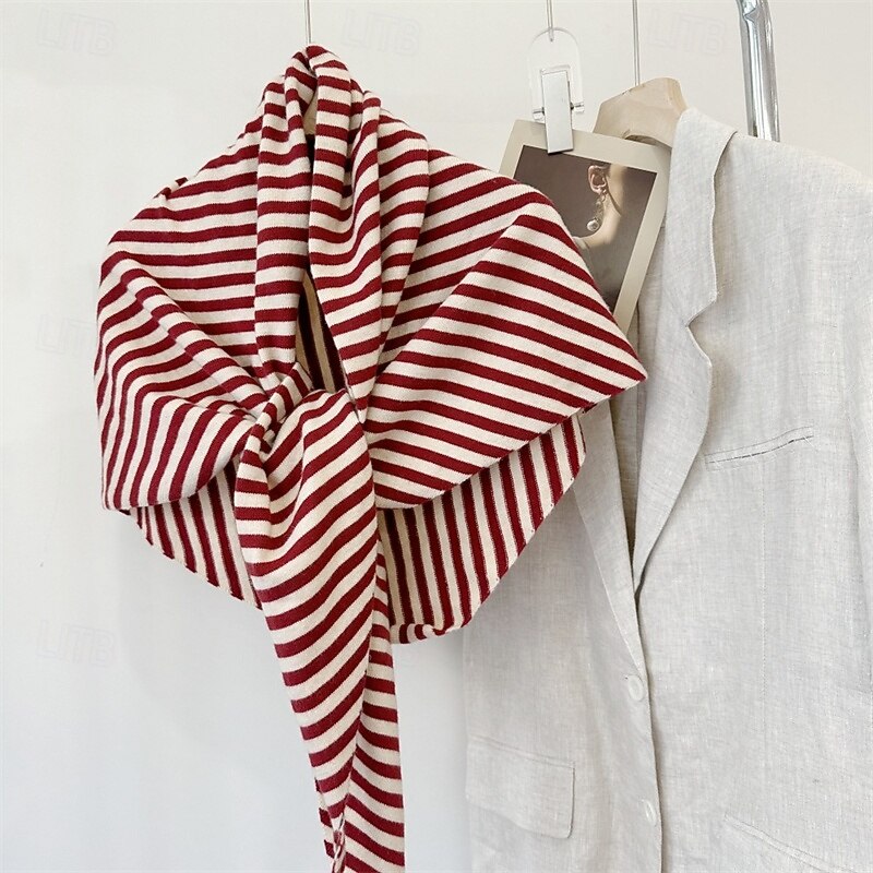 Women's Rectangle Scarf Street Daily Date Black White Red Scarf Stripe4