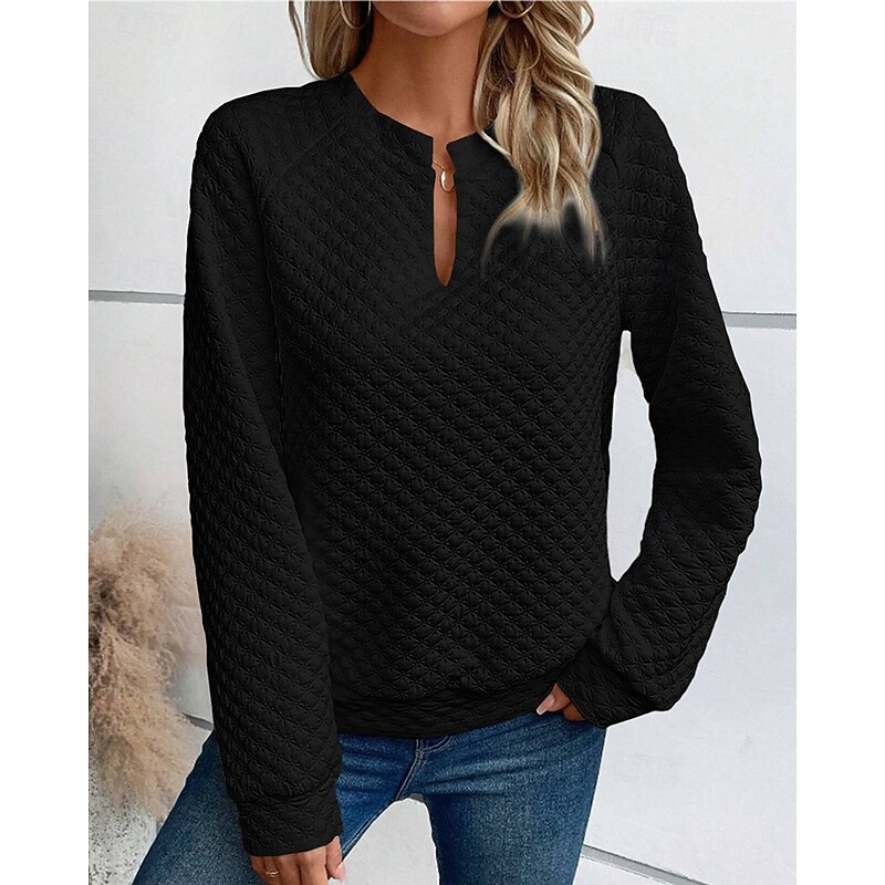 Women's Texture Sweatshirt Pullover Plain Waffle Sweatshirt  Streetwear Casual Comfy Long Sleeve V Neck Regular Tops Street Holiday Going out Black White Beige Fall3