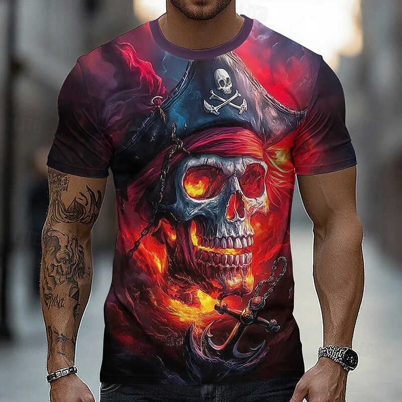 Halloween Men's Skull 3D T Shirt Short Sleeve T shirt 3D Print Crew Neck Shirt Exaggerated Designer Horror Party Street Casual Red Summer Spring Clothing Apparel S M L XL XXL XXXL