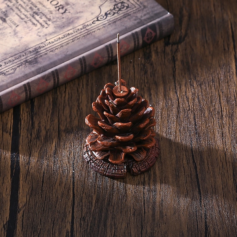 Incense Holder Pine Cone Design Resin Base Realistic Zen Decor for Tea Table Desktop Aromatherapy Cone Stick Burner Tray Creative Meditation Ornament Display Accessory