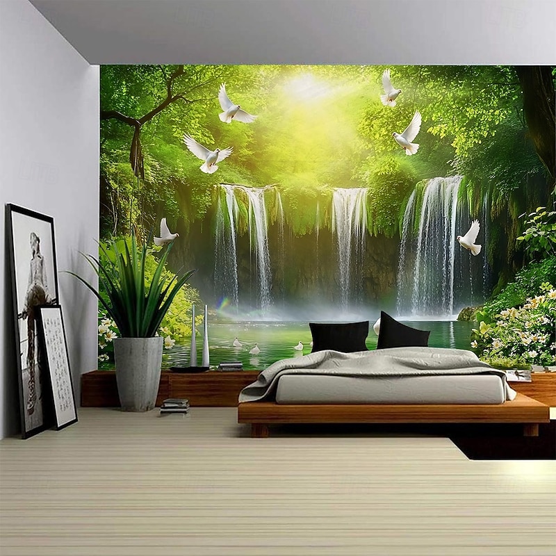 Nature Wall Tapestry Art Decor Blanket Curtain Picnic Tablecloth Hanging Home Bedroom Living Room Dorm Decoration Forest Landscape Sunshine Through Tree