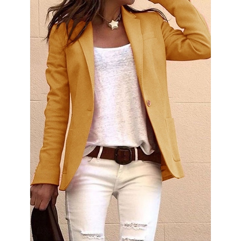 Women's Blazer Comfortable Breathable Pocket Fashion Daily OL Style Plain Office Work Casual Single Breasted Regular Lapel Regular Fit Long Sleeve Outerwear Black White Khaki Summer Spring