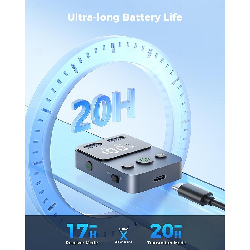 Airplane Bluetooth Transmitter Receiver for 2 AirPods or Headphones, HD Display Low Latency Bluetooth Wireless Transmitter, 3.5mm Aux Audio Jack Adapter for Airplane/TV/Car/Home Stereo3