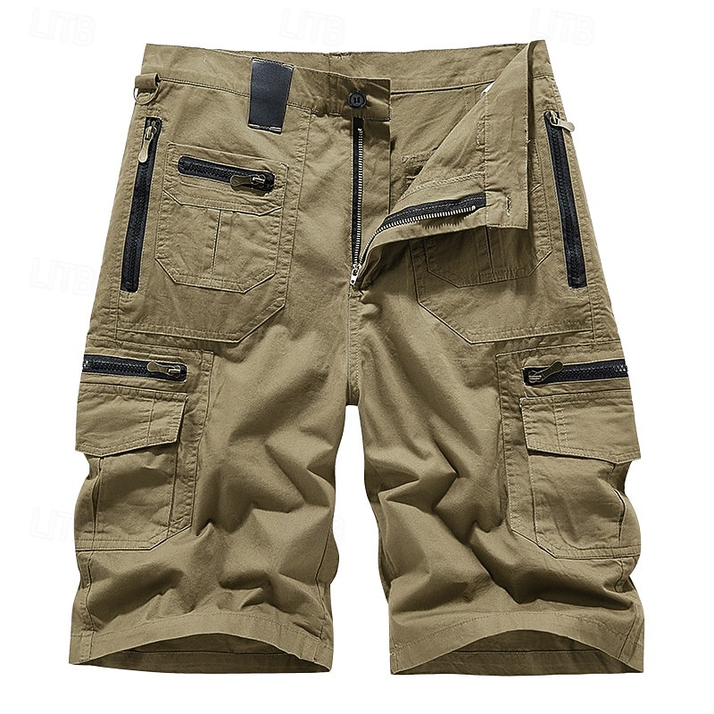 Men's Cargo Shorts Shorts Summer Shorts Multi Pocket Flap Pocket Plain Comfort Wearable Short Outdoor Sport Daily Fashion Casual Black Khaki - Main Image