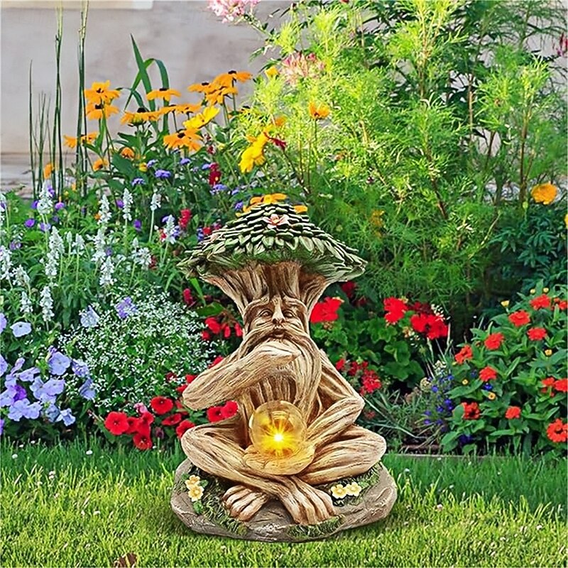Outdoor Solar Courtyard Lights Resin Sculptures For The Elderly Handicrafts For Balconies Outdoor Gardens And Courtyard Lights  1PC3